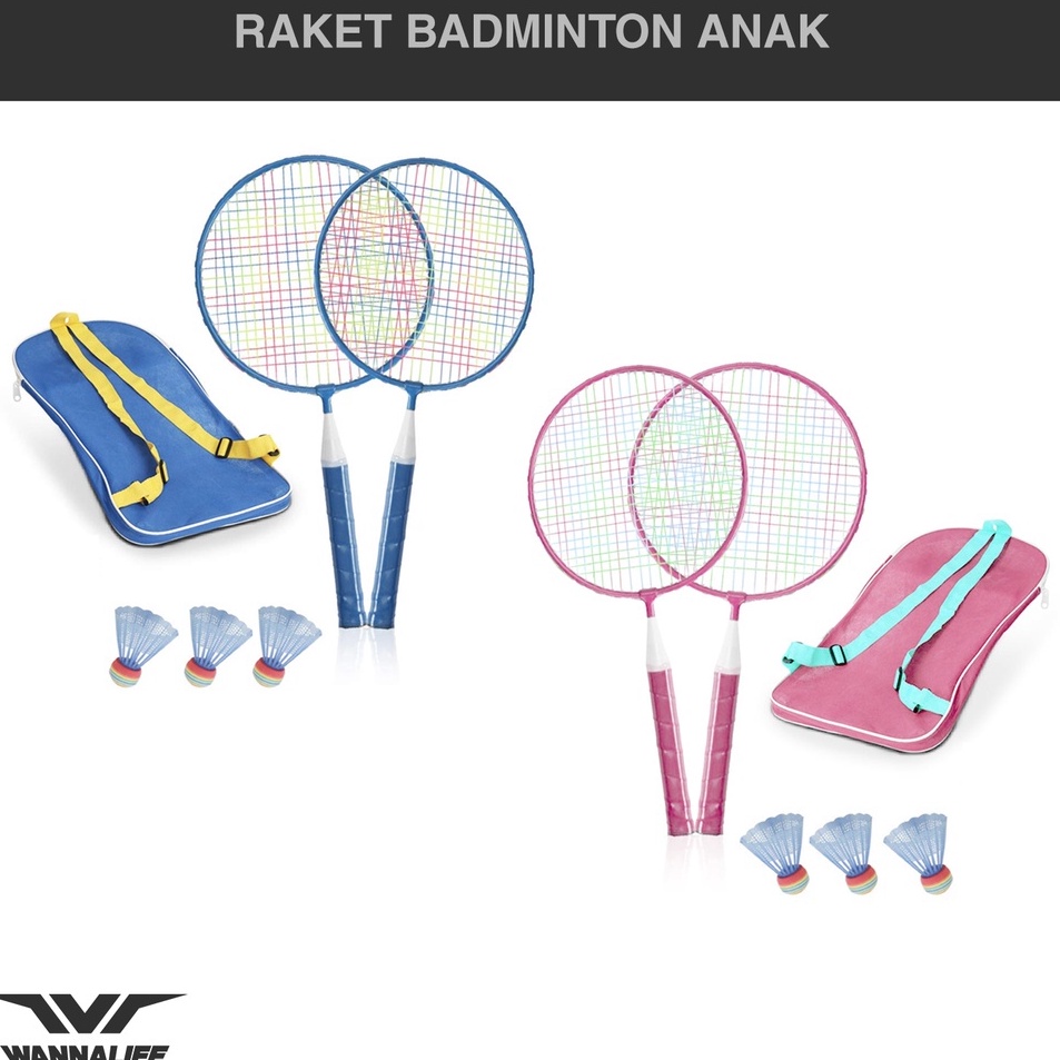 Raket Badminton Anak Wannafit  Bulutangkis Bulu Tangkis Mini Laki Perempuan Kok Olahraga Mainan