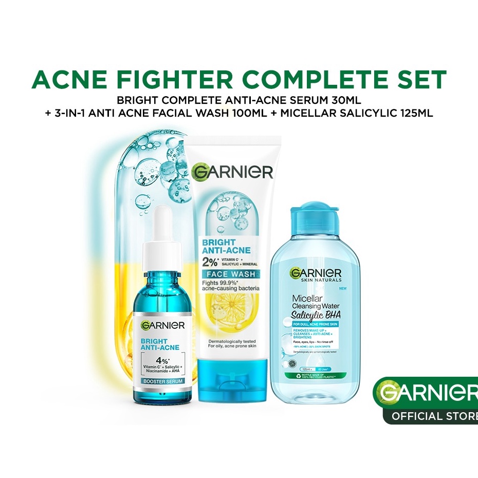 Baru  Paket Skincare Garnier Bright Complete Anti Acne Complete Set Untuk Maksimal Lawan Jerawat dan
