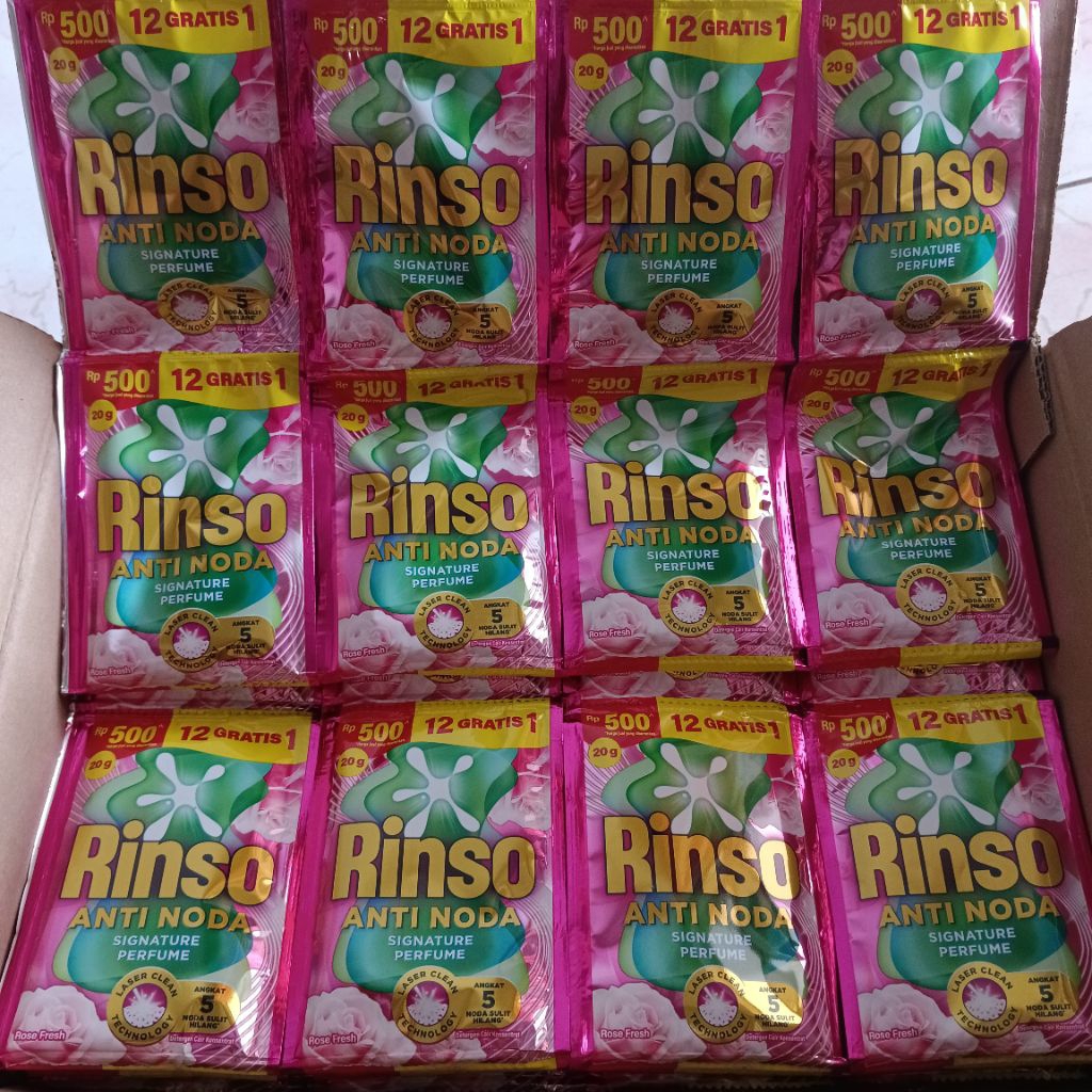 rinso cair sachet rp 500 isi 20g anti noda + packing dus