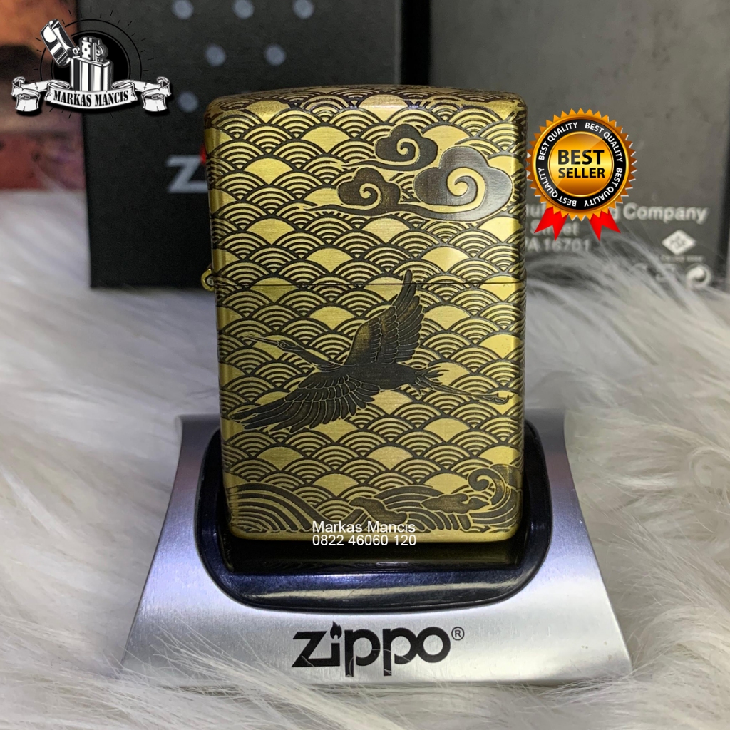 Korek Api Zippo Bird Classic Japanese Gold Matte Full Grafir 5 Sisi Premium