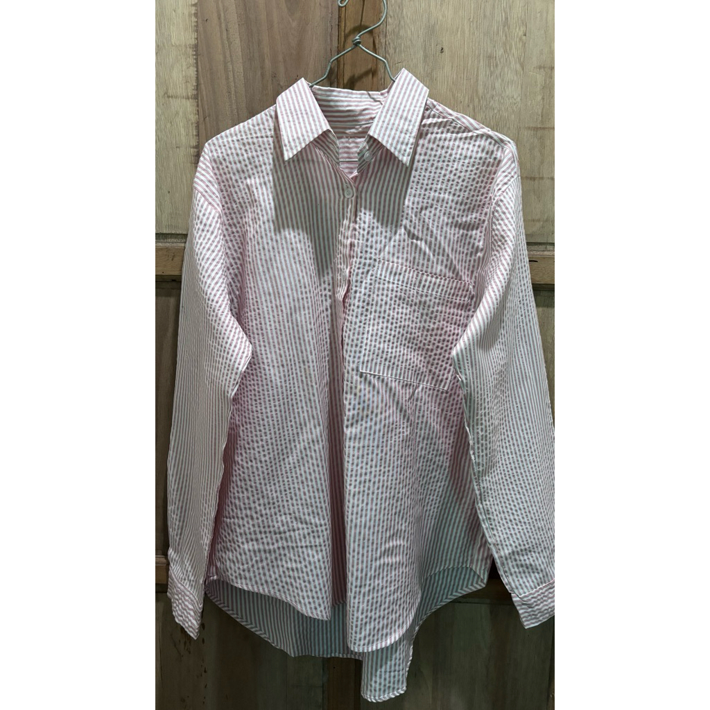 preloved kemeja salur pink