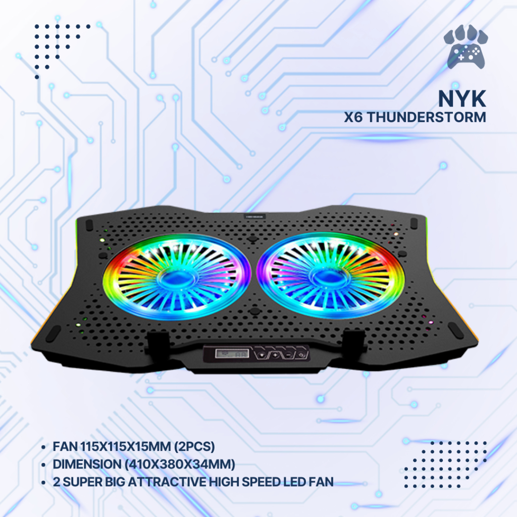 Cooling Pad NYK X6 Thunderstorm Gaming Laptop 2 Fan NYK X-6 X 6