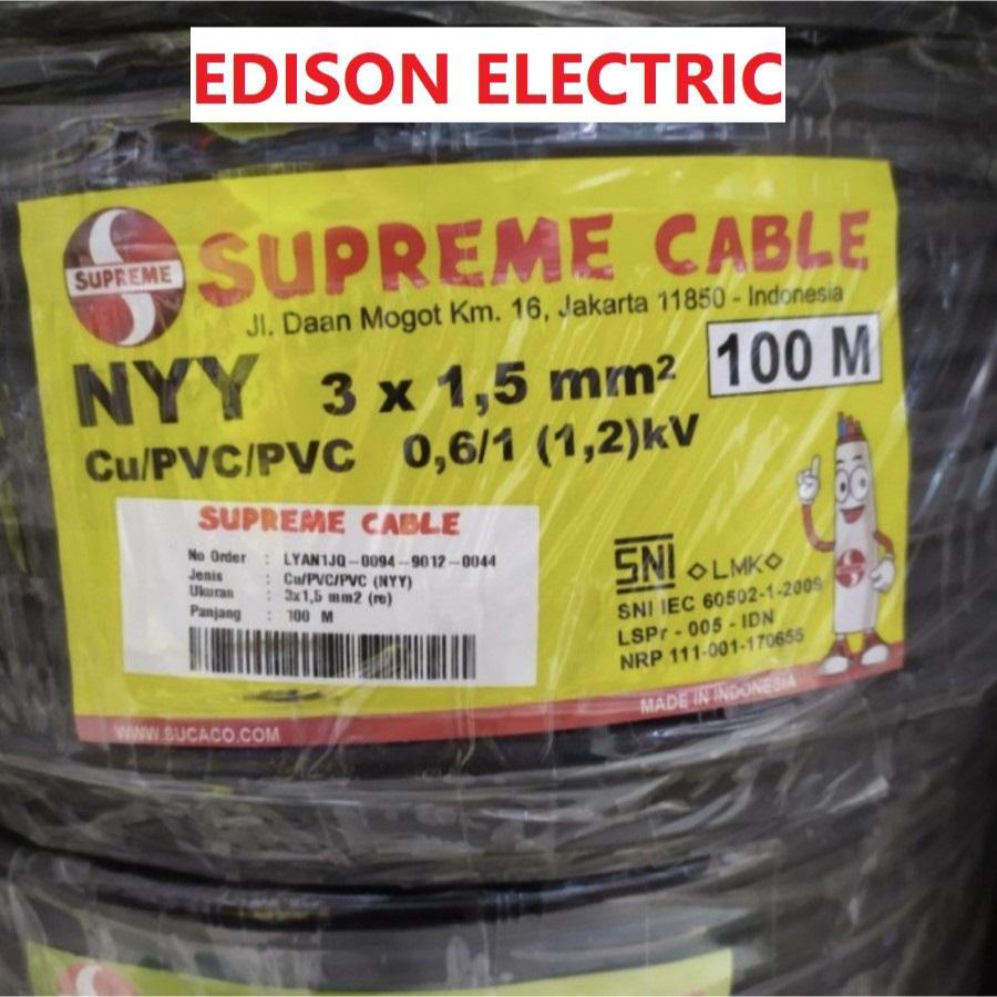 SUPREME KABEL NYY 3X1,5 KAWAT HITAM TUNGGAL 3X1.5 JUAL PER METER ECERAN METERAN SUPREME