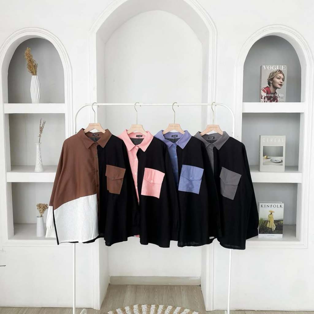 Blouse Wanita Elegan Dierra Shirt HS Bahan Linen Rami Kancing Depan Aktif (Busui Friendly) Ld 128 Cm