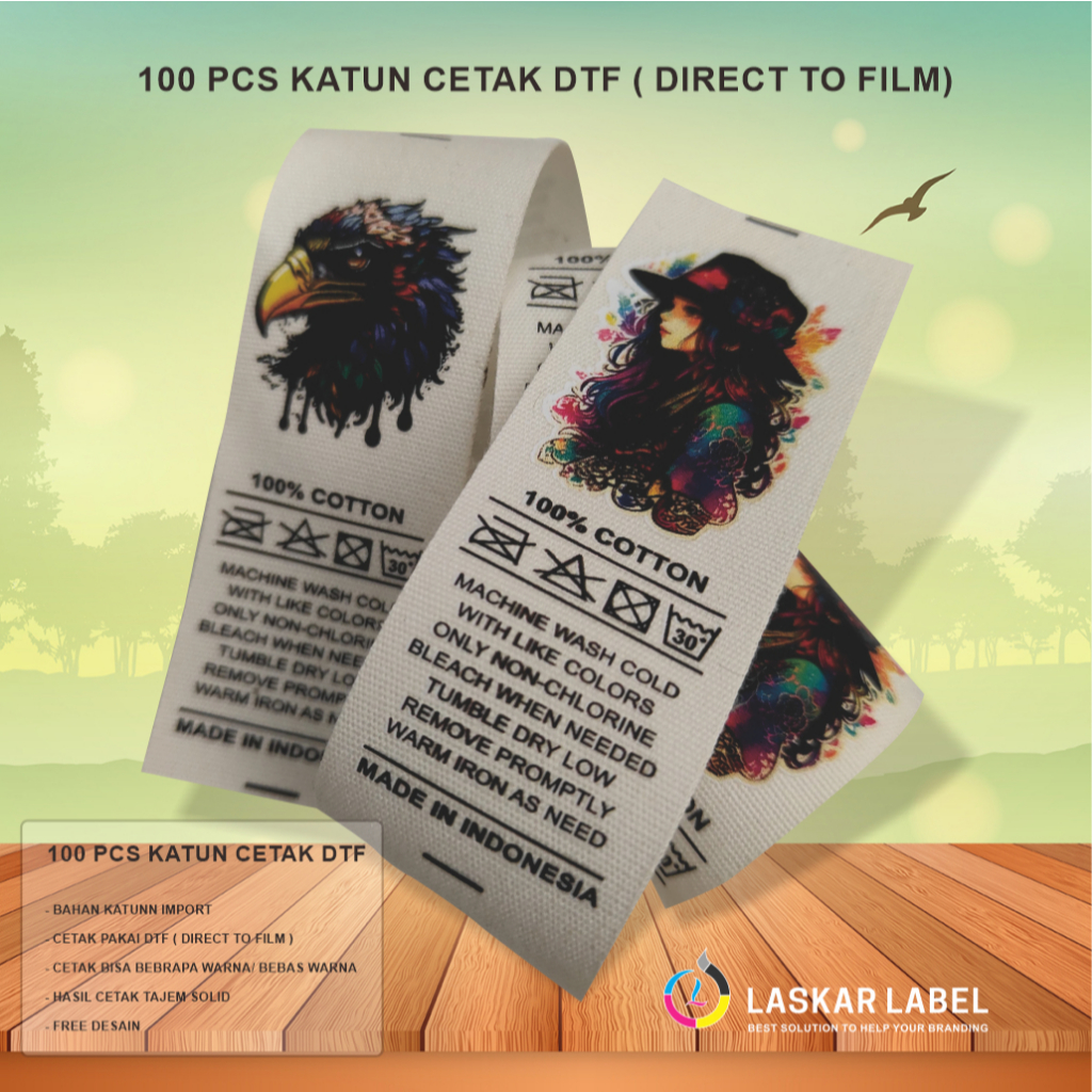 

100 pcs katun import full color,label cotton bebas warna,label baju cuatom,label cotton full warna