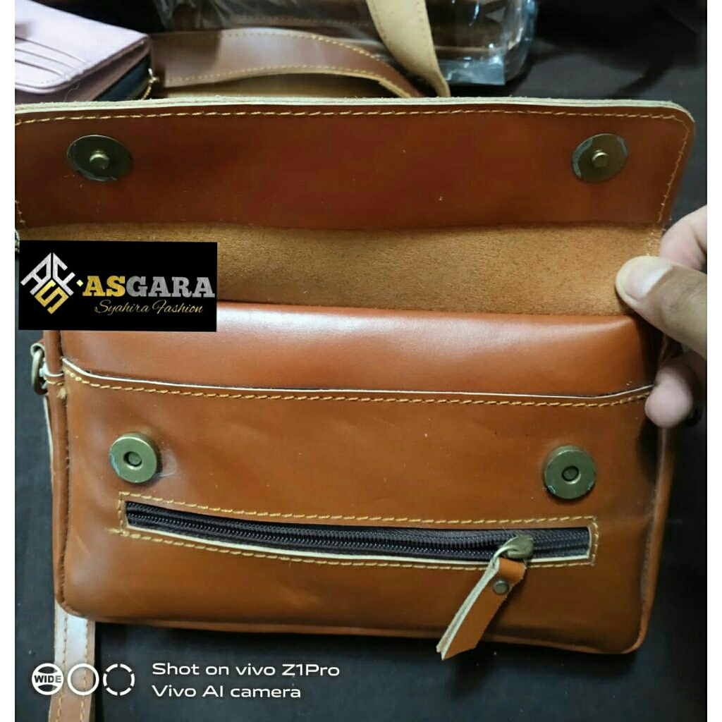 Tas kulit Asgara asli Garut slingbag pria Tas serbaguna handbag clutch leather premium Tangan pertam