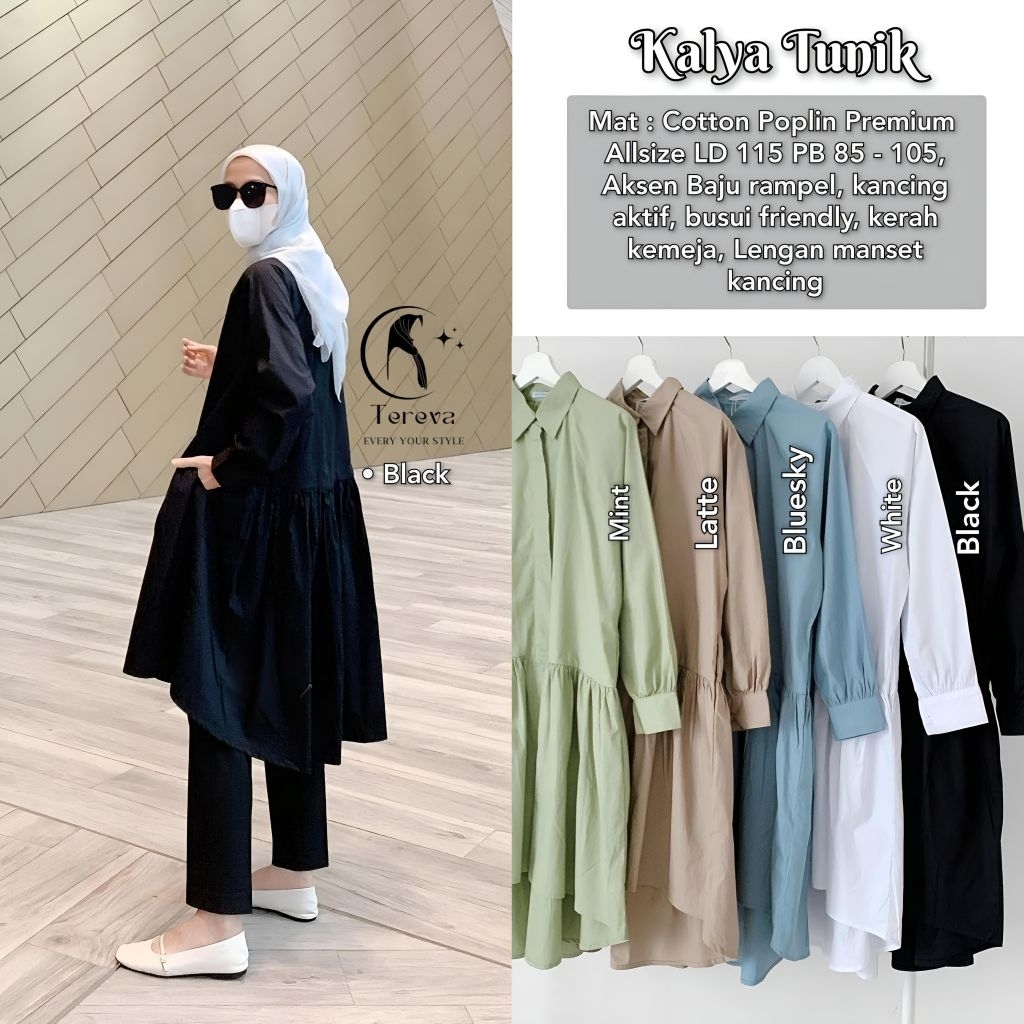 Terbaru Kalya Long Tunik Katun Poplin Premium By Tereva-Tunik Korean Look LD 115 Busui-Tunik Cotton 