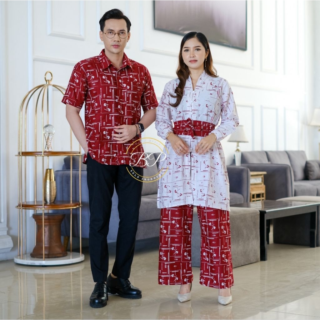 SIMI - Couple Tunik Set kulot dan kemeja batik Shasiko ukuran S M L XL XXL