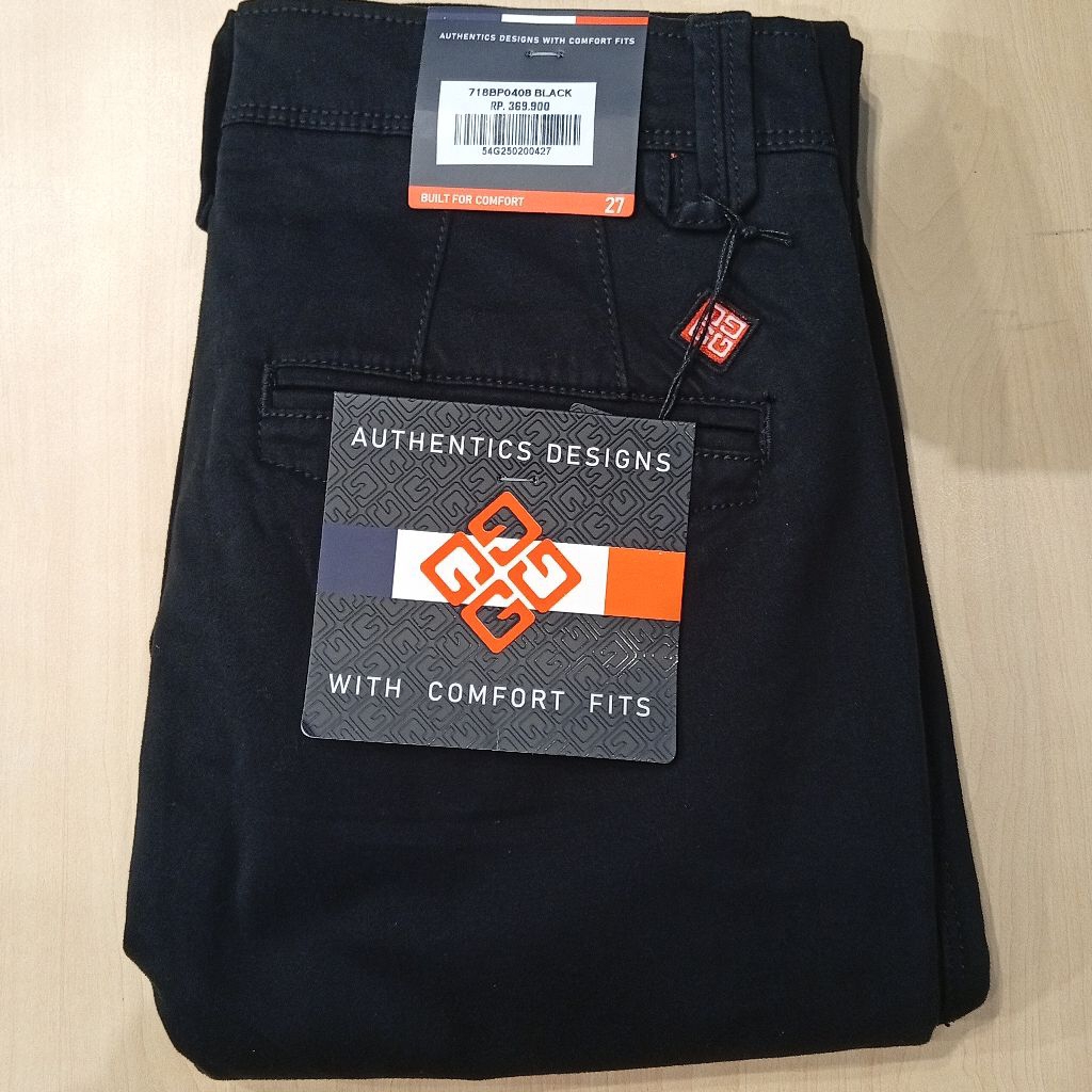 Celana Panjang Chinos Pria GAZR Original Slim Fit Stretch Black 718BP0408