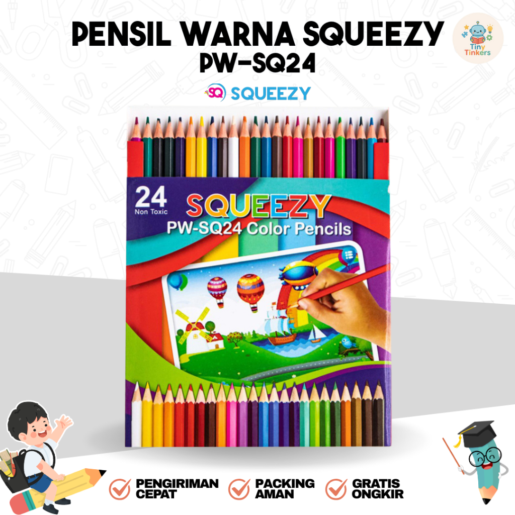 

Pensil Warna Panjang Squeezy 24 Warna Murah / Colour Pencil PW-SQ24