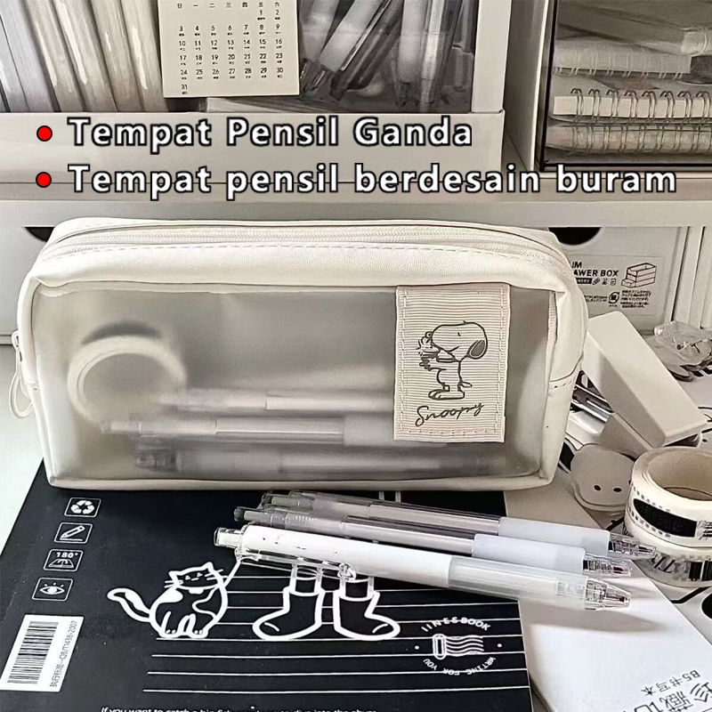 

Tempat Pensil Semi-Transparan Kapasitas Besar Murid Gaya Ins Kotak Pensil Pvc Putih/Abu-Abu Lapisan Ganda Penyimpanan