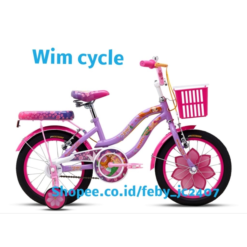 Sepeda mini anak cewek keranjang 16 inch Wim Cycle wimcycle yuna dan elena bear elena nirmala
