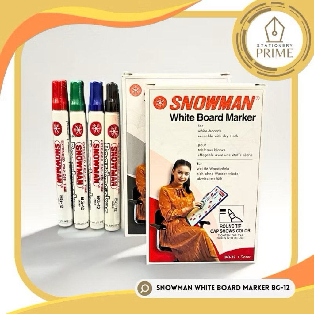 

Spidol Snowman White Board Warna Hitam Merah Biru Hijau / BG-12 Snowman White Board Marker (Harga Per Pcs)