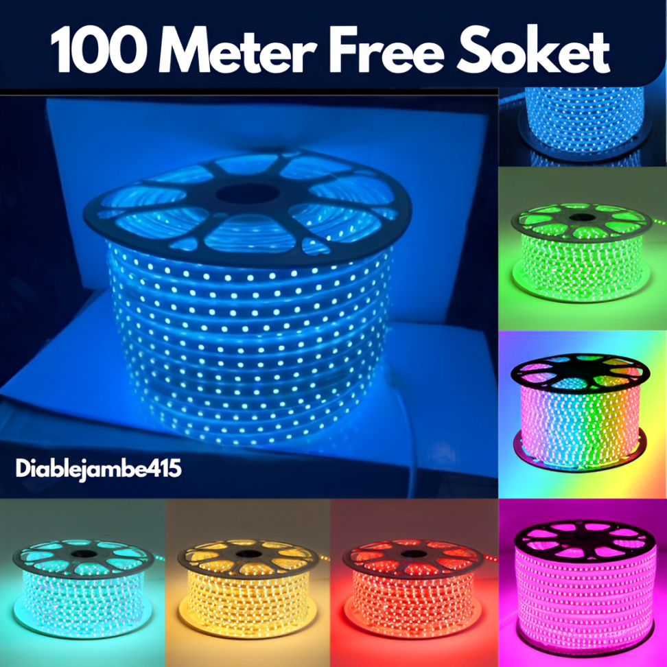 Lampu Led Selang 100 Meter 220V SMD 5050 RGB Warna Warni Strip Hias Plafon Rumah Outdoor Waterproof