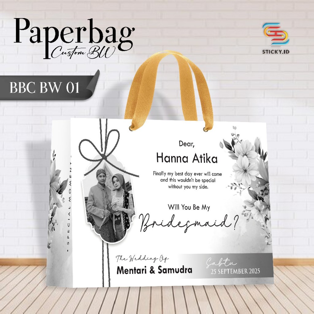

PAPER BAG CUSTOM NAMA TEMA BW FREE FOTO - TAS CUSTOM WEDDING INVITATION
