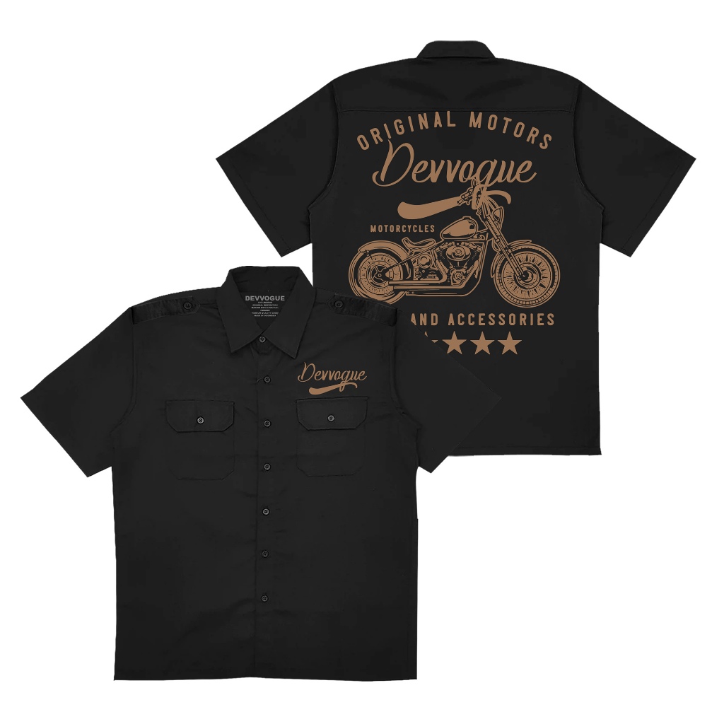 DEVVOGUE - kemeja workshirt pria vintage Original Motors Brand  bahan drill