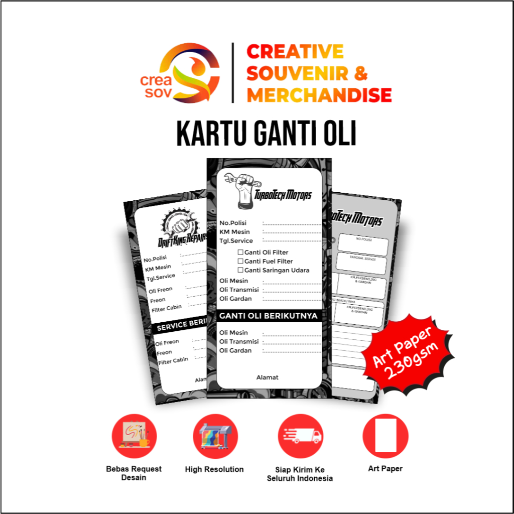 

Creasov - Kartu Ganti Oli / Kartu Servis Berkala / Kartu Kilometer Ganti Oli / Label Ganti Oli / Label Kartu Servis Berkala
