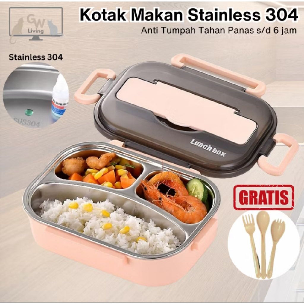 Tempat Bekal Kotak Makan Anak Stainless Steel SUS304 Kotak Bekal Stainless Steel