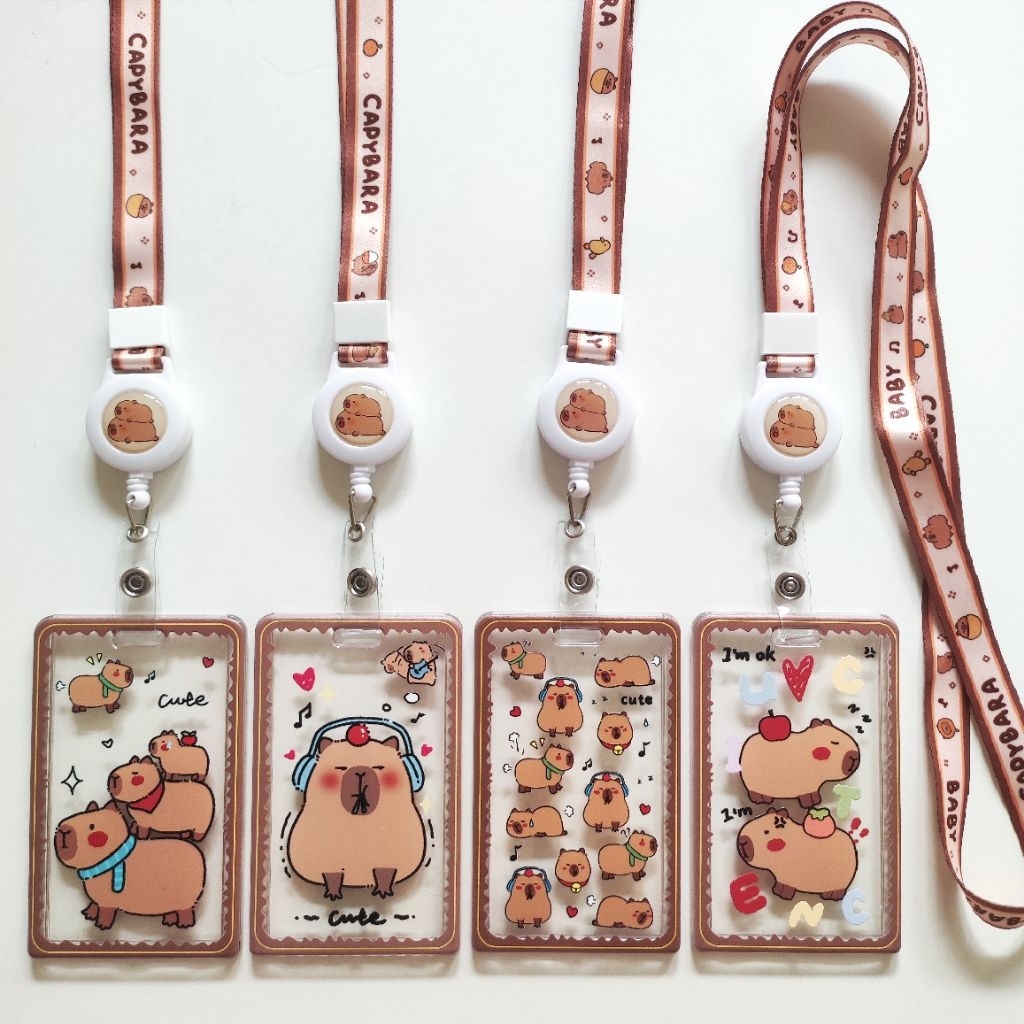 

ID Card Holder Name Tag Lanyard Badge Reel Kalung Wadah Kartu Identitas Tap E-money Cute Capybara Kapibara Lucu Animal