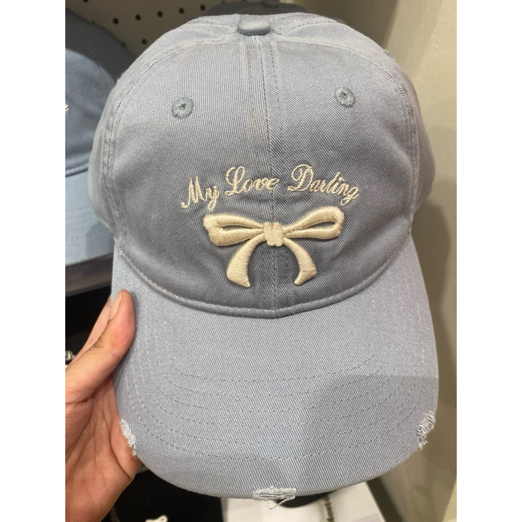 Topi wanita aesthetic - biru pita putih