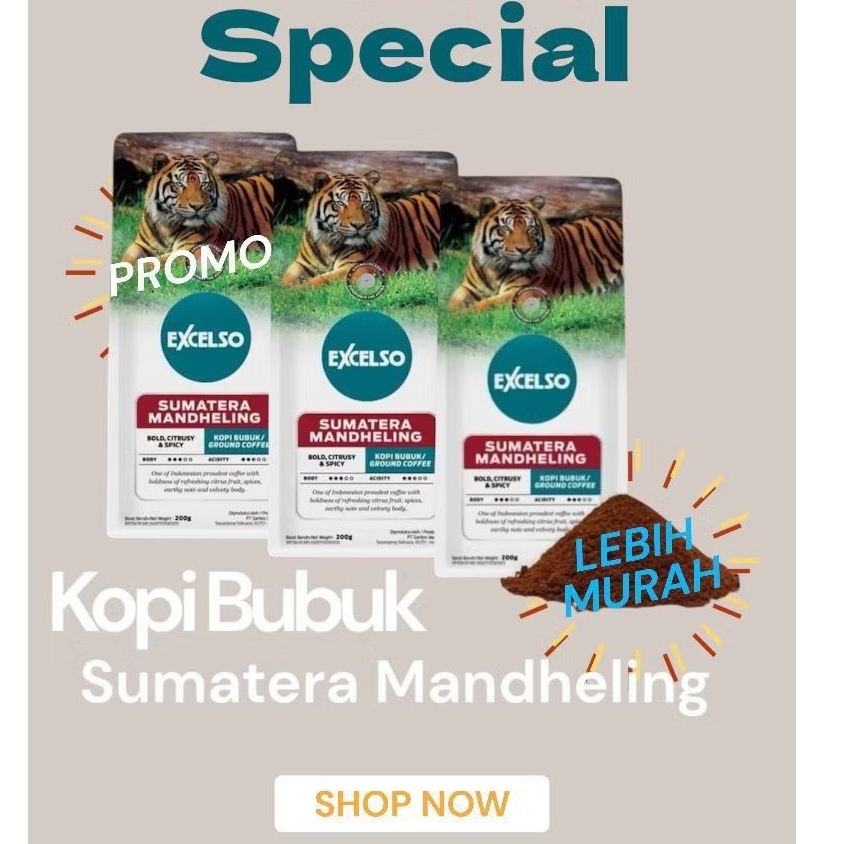 

Kopi Bubuk Excelso Sumatera Mandheling 200g- 3pack