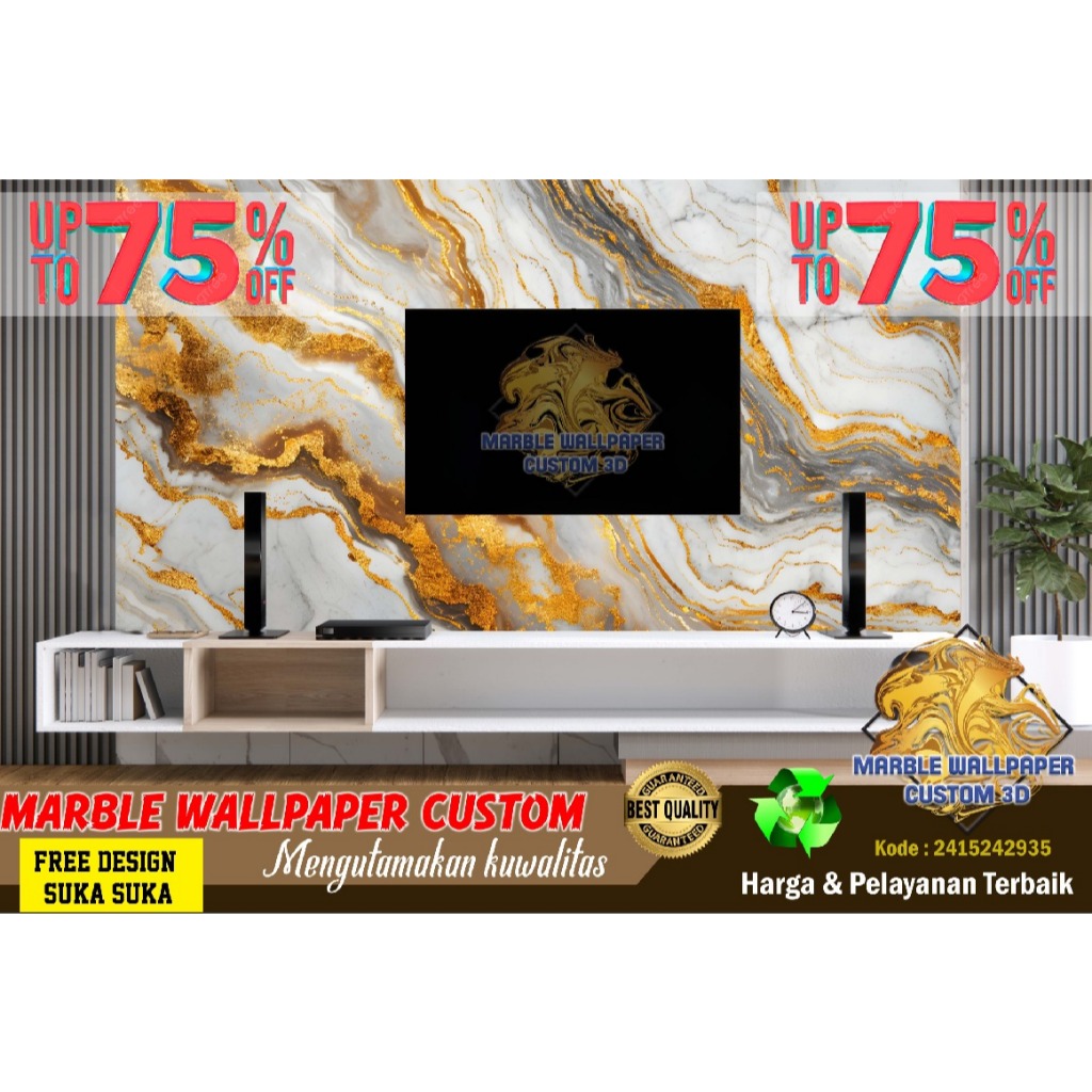 Wallpaper Custom 3D Tema Marmer | Wallpaper Dining Room Marmer | Wallpaper Ruang Makan Marmer | Wall