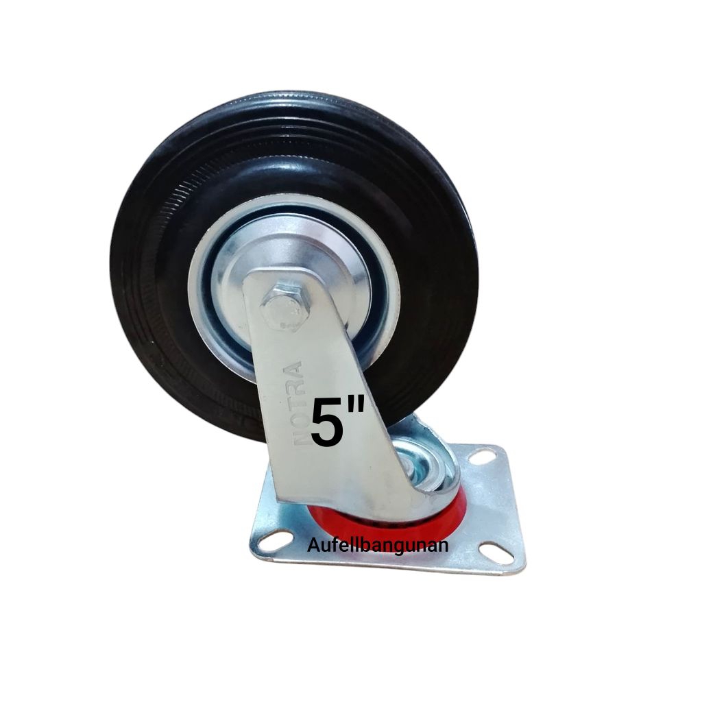 (1pc) Roda karet hidup 5" / roda gepeng karet trolley etalase rak 5" hidup