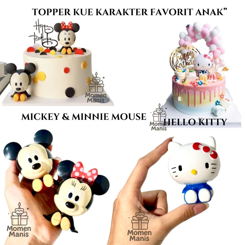 Topper Cake Animasi Hello Kitty Mickey Mouse Minnie Mouse Karakter Lucu ulang tahun dekorasi