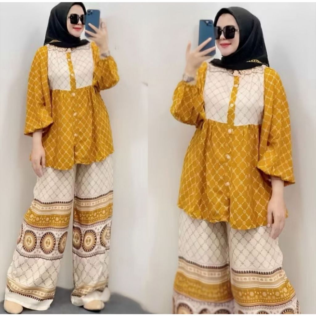 RTYU TERBARU RINJANI SET TUNIK RAYON LD 120 CELANA KULOT // ONE SET TUNIK RAYON VIRAL // SET WANITA