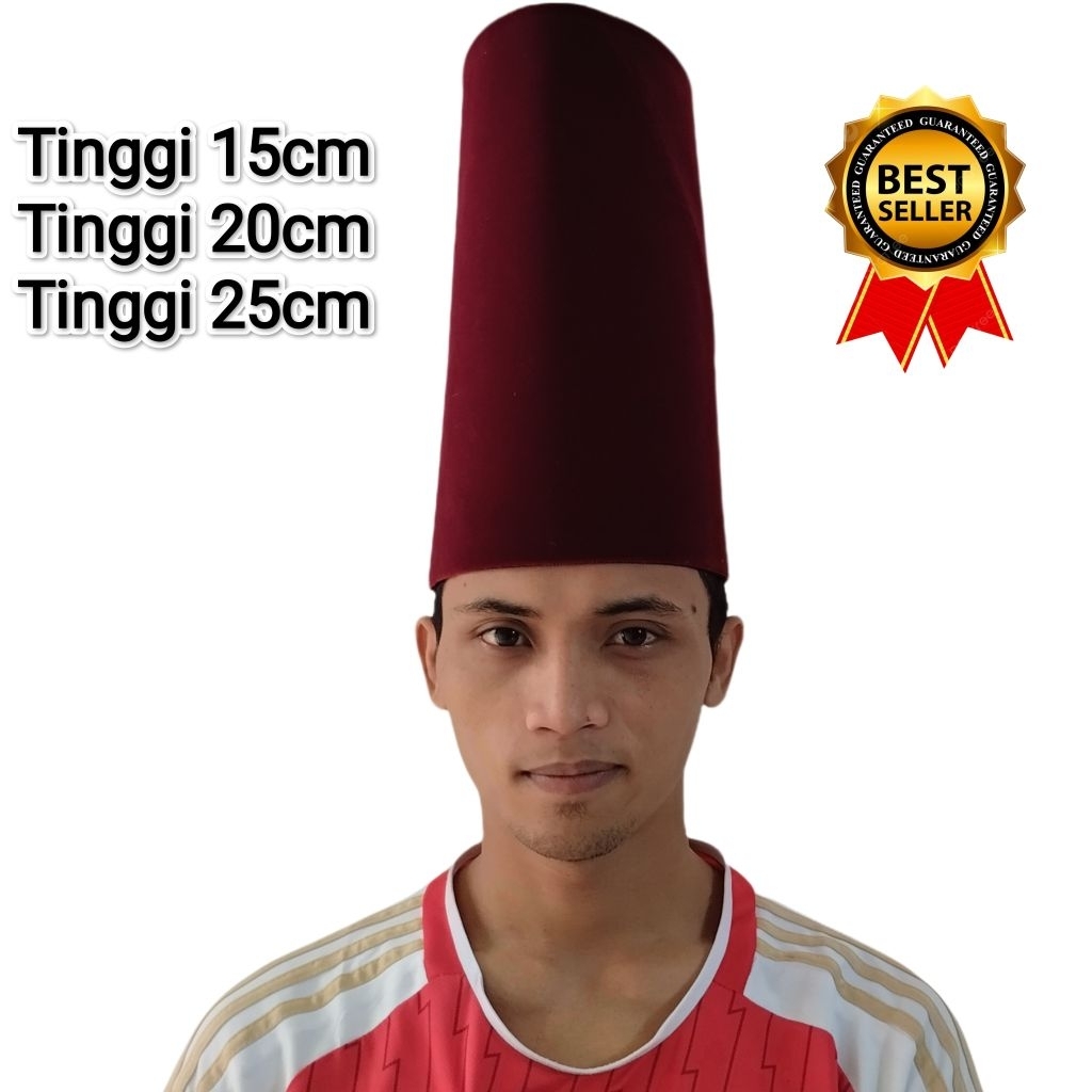 Songkok Peci Kopiah Kopyah Merah Maroon Tinggi 15 cm 20cm 25cm Berkualitas