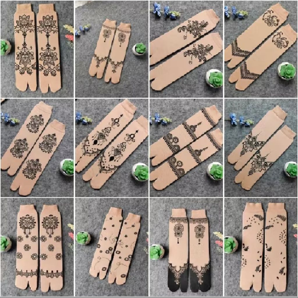 Grosir 12 Pasang Kaos Kaki Muslimah Motif Henna/Kaos Kaki Jempol Muslimah Polos/Kaos Kaki Jempol Mot