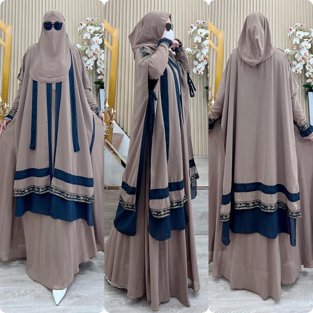 AJE ZAS - Gamis Jubah Set Khimar Cardigan Hoodie Jumbo Pet Antem Kode- MASNAS Free Cadar Bandana Mat