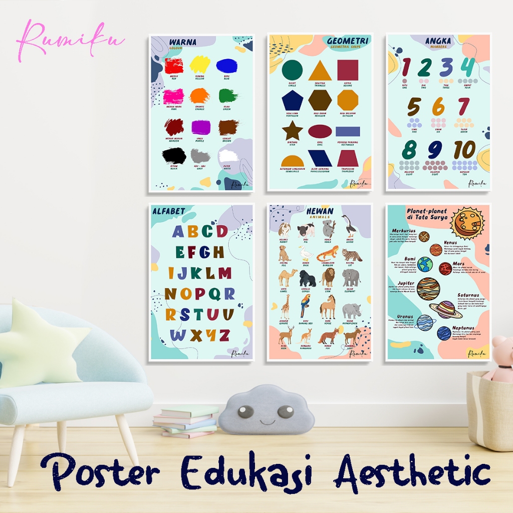Poster Edukasi Anak Aesthetic A3+ Pendidikan Anak Belajar Balita Sekolah PAUD TK SD