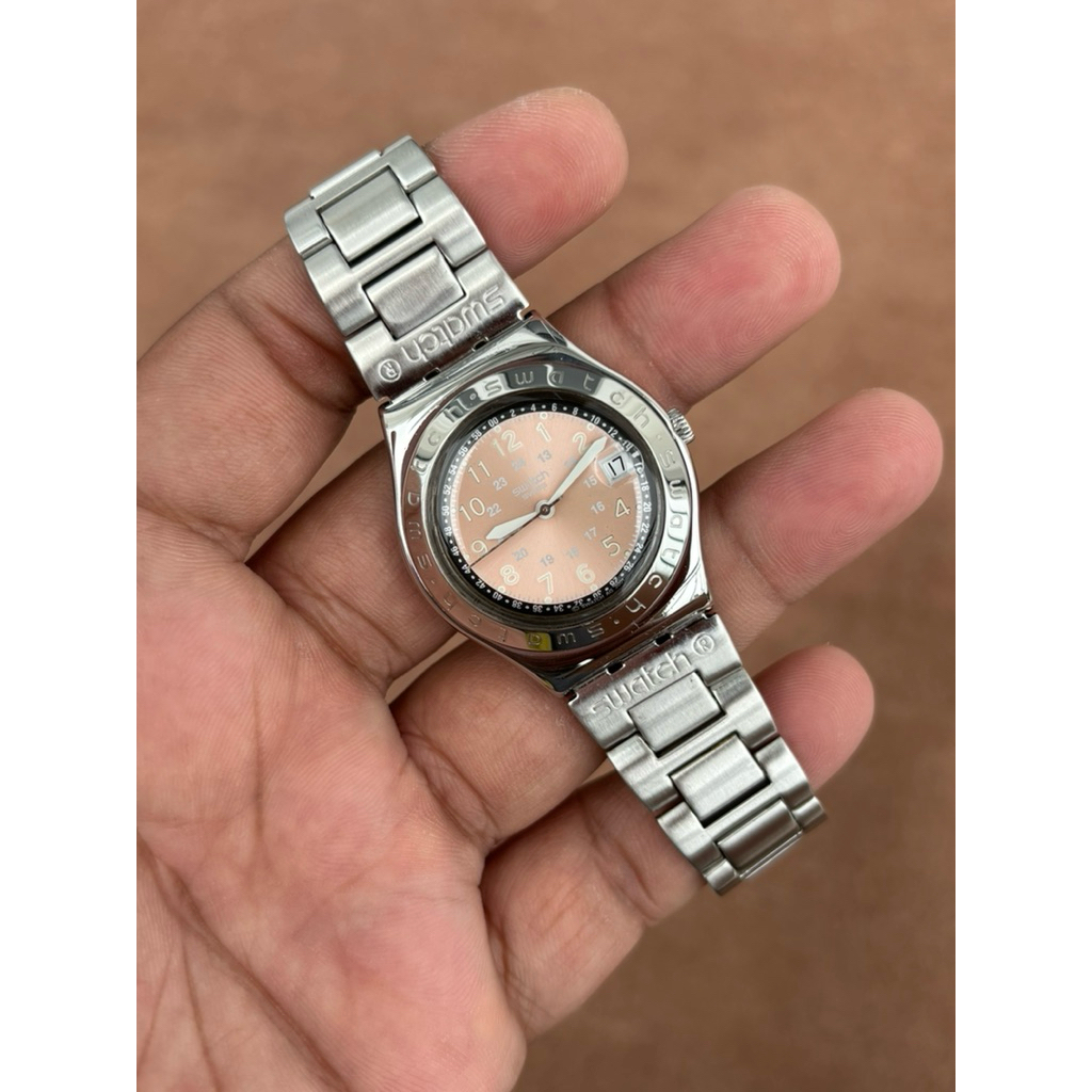 JAM TANGAN WANITA SWATCH IRONY PINK DIAL MILITARY SWISS ORIGINAL