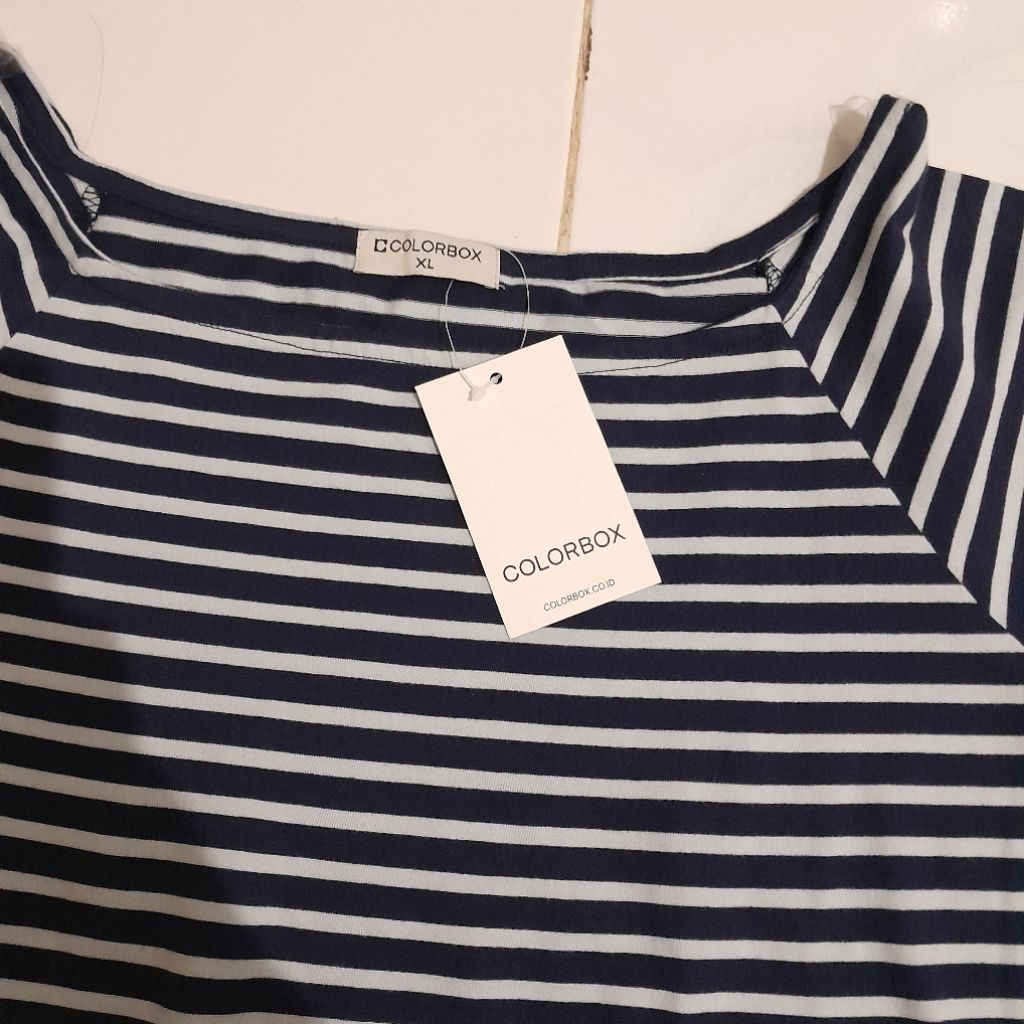 COLORBOX kaos wanita lengan panjang belang belang biru navy