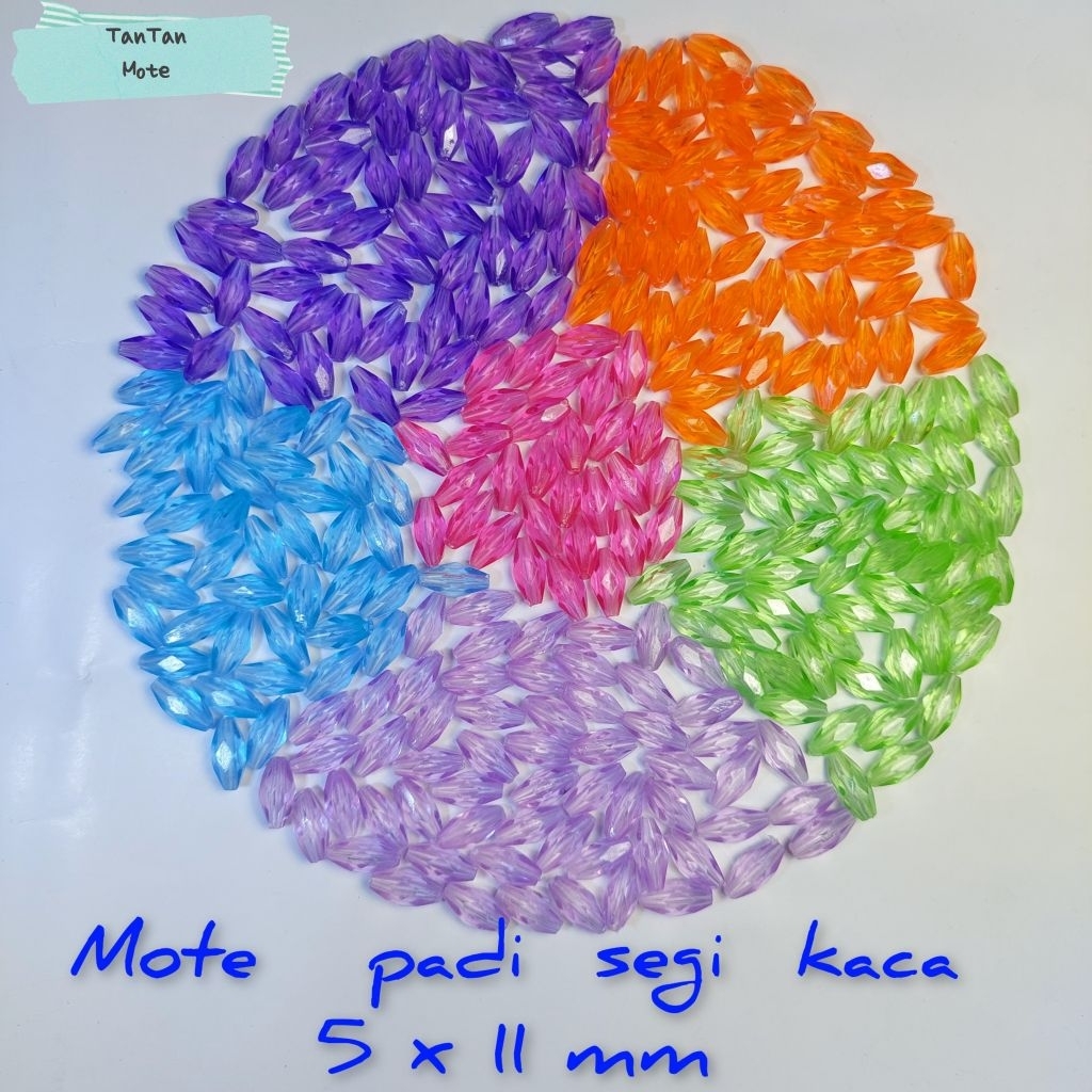 1 Pon Manik Manik Kaca / Mote Kaca Padi Segi 5x11 mm
