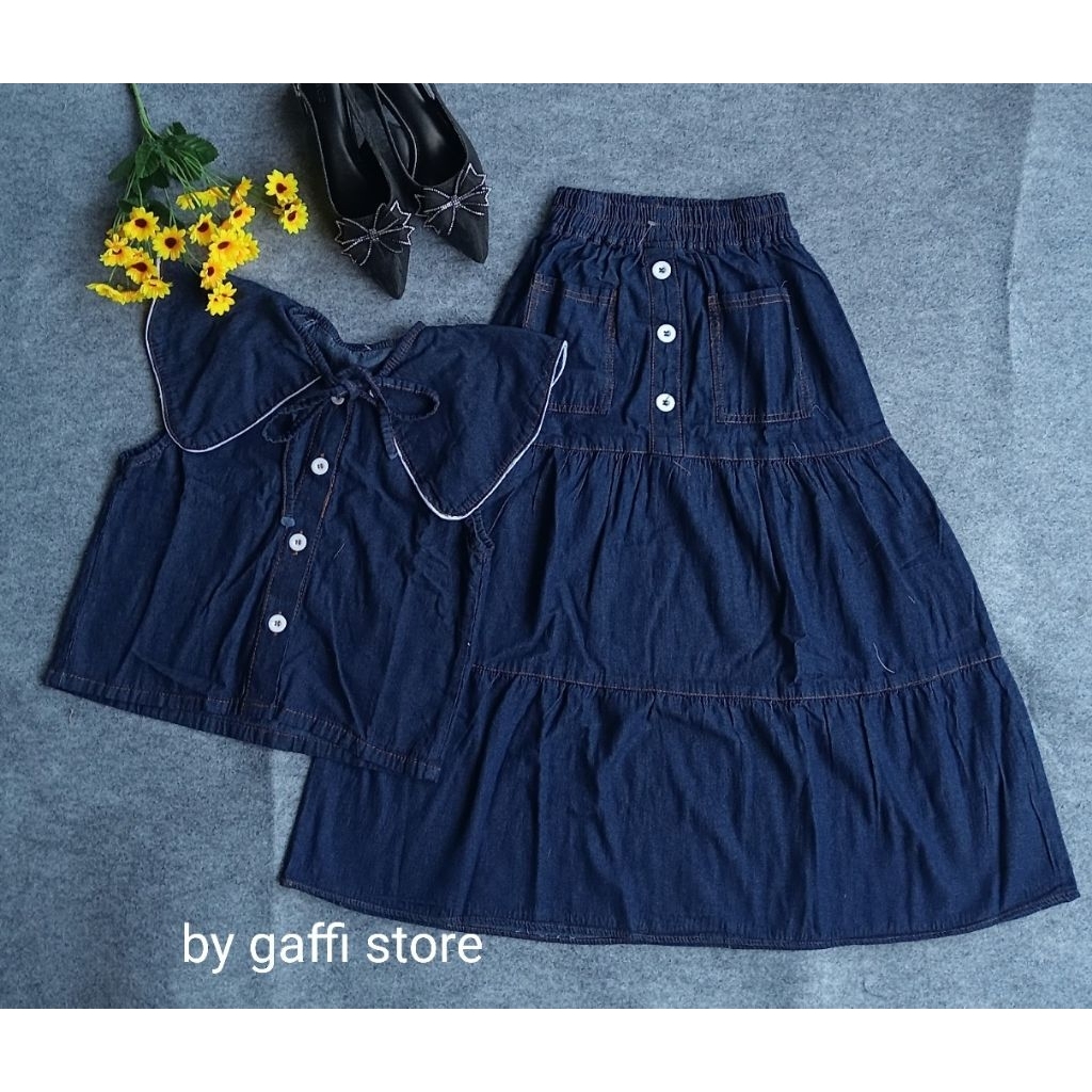 Setelan Rompi Dan Rok Jeans Anak Perempuan Tanggung Usia 8-11 Tahun
