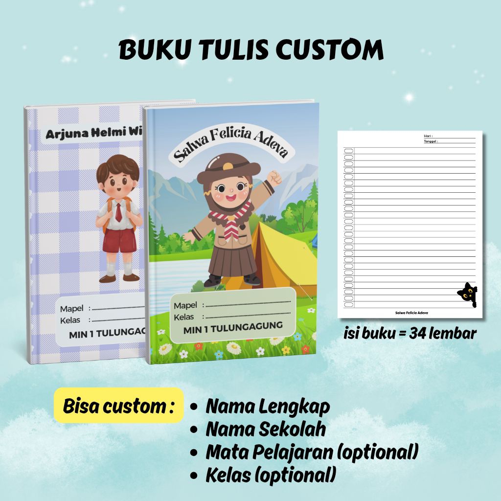 

BUKU TULIS CUSTOM NAMA LUCU, ESTETIK, DAN MURAH