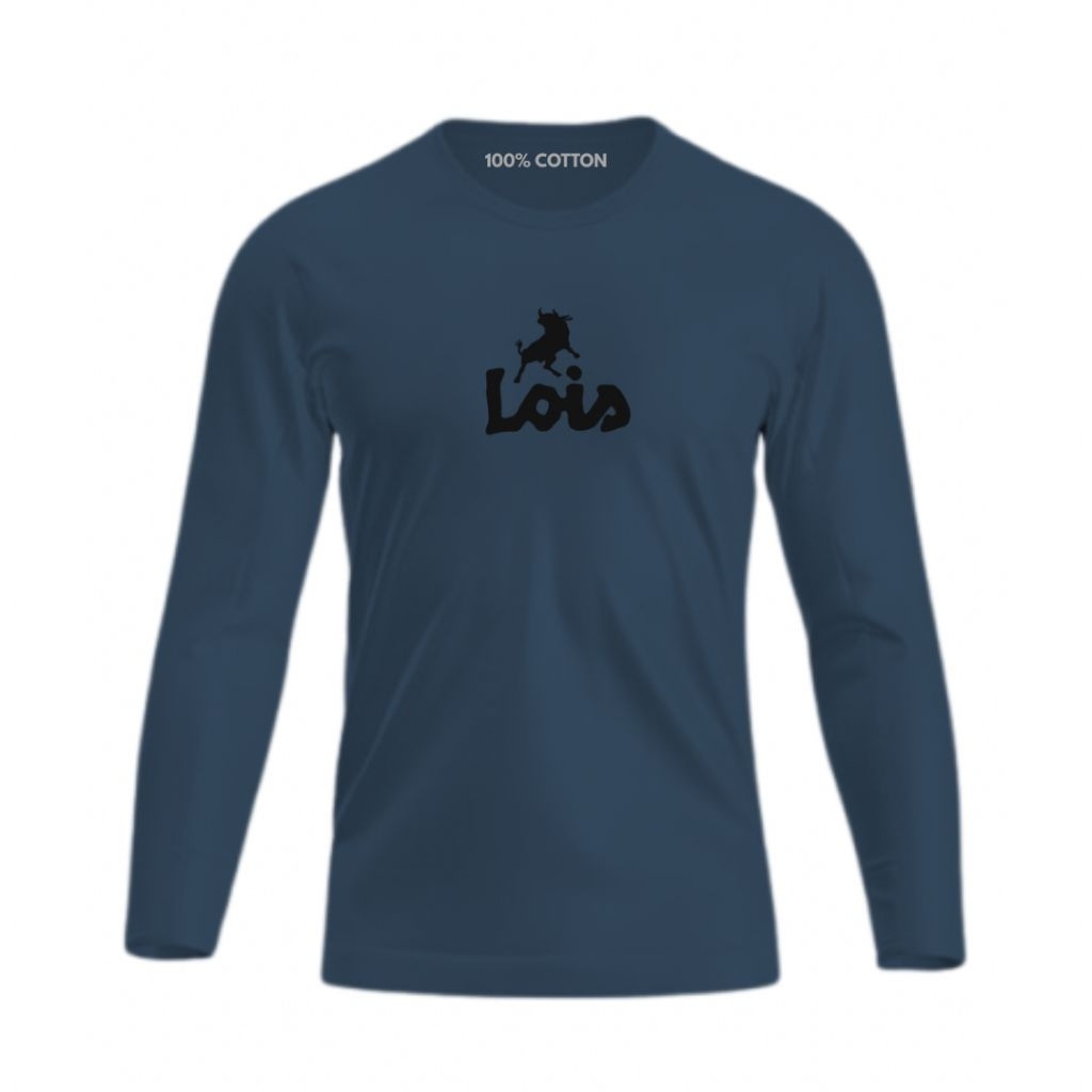 UNISEX Kaos Distro Pria Wanita Lengan Panjang Lois Logo Hitam T-Shirt | Baju Katun Premium Laki Laki