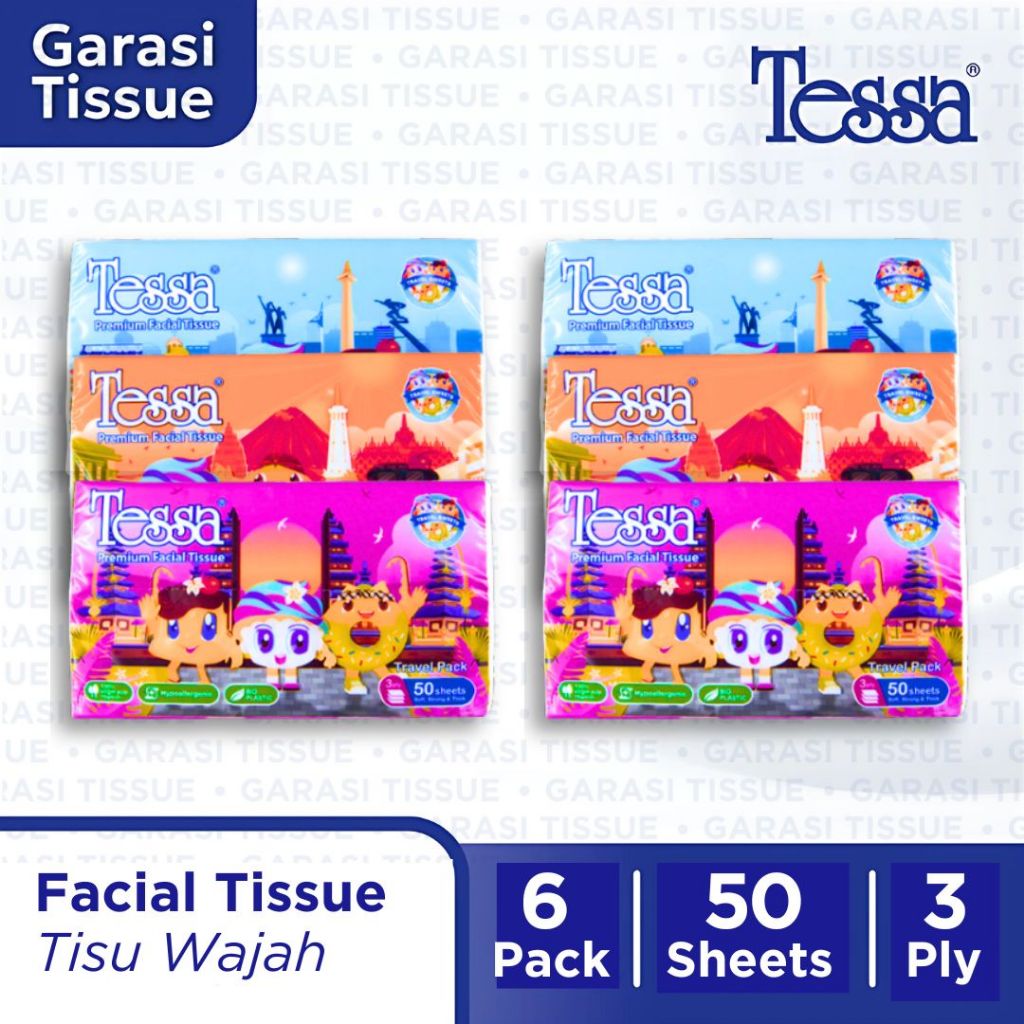 6 Pcs Tissue Travelpack Tessa 50 Sheets x 3 Ply TP-09