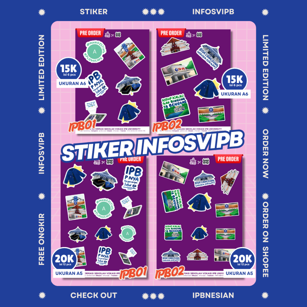 

STIKER IPB UNIVERSITY LIMITED EDITION INFOSVIPB COLLAB WITH PENGEN NEMPEL