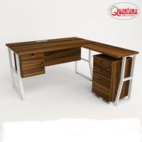 Meja kantor Quantana bentuk L + laci gantung dan laci dorong
