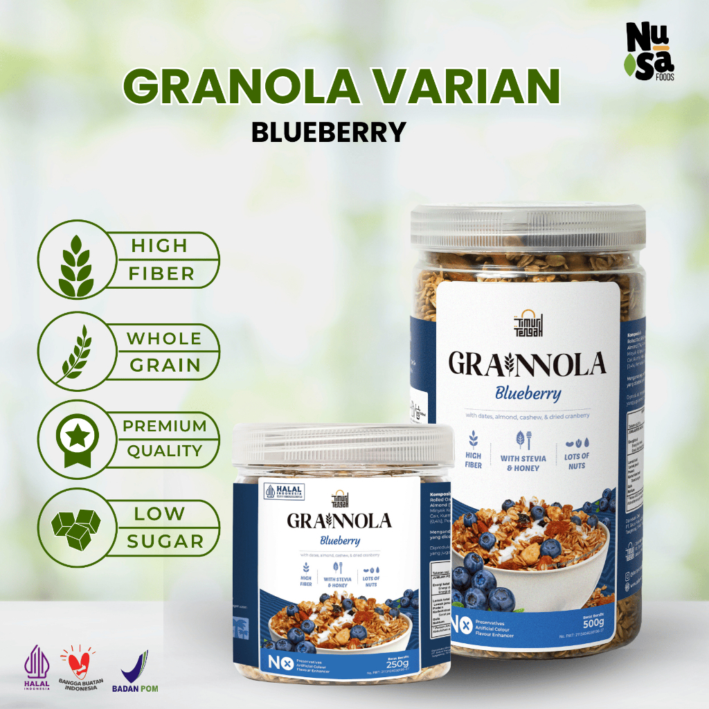 

Granola Timur Tengah Blueberry 500 Gram Grainnola Berry Cemilan Sehat