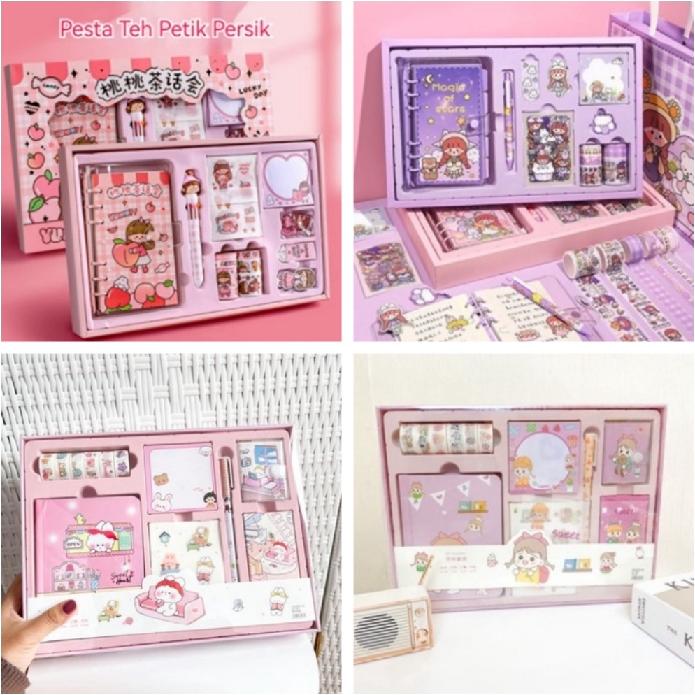 

Paling Bagus Paket Jurnal Set Gift Box Hampers anak Hadiah Notebook Journal Diary 6 in 1 Boba Alat Buku Tulis Lengkap Scrapbook Cute Girl Cinnamoroll My Melody Kuromi Kelinci Duffy Cat Sweetheart Cake Shop Import Grosir Ready COD