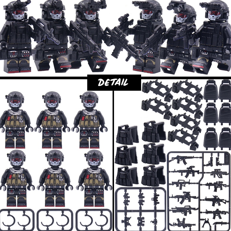 KODE V43H 1Set Mainan Balok Military Minifigure Army Swat Hitam keren Mainan Militer Minifigure Vira