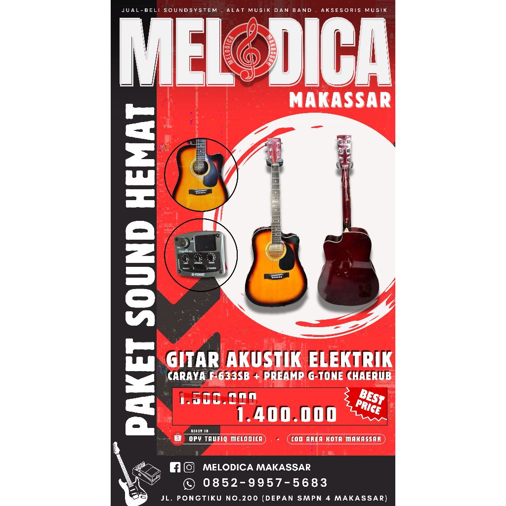 Gitar Akustik Elektrik Caraya Model F-633SB Preamp G-tone Original