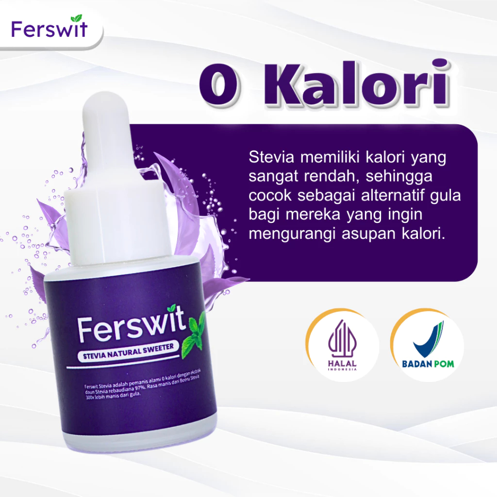 

Ferswit Stevia Pemanis Alami Dari Daun Stevia 15 ml 0 Kalori Gula Diet Natural Sweetener - 1 Botol