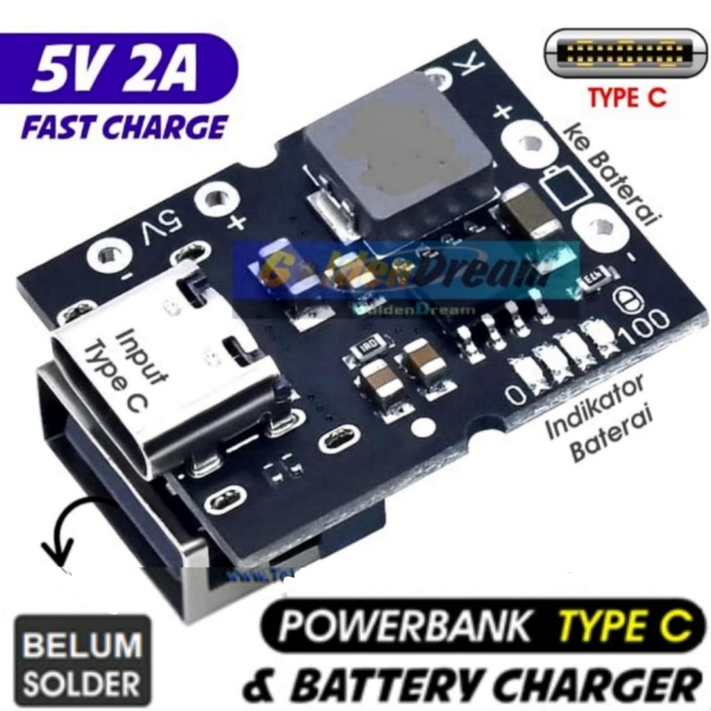 Modul Power Bank USB Type C Fast Charger Boost Step Up Baterai 18650