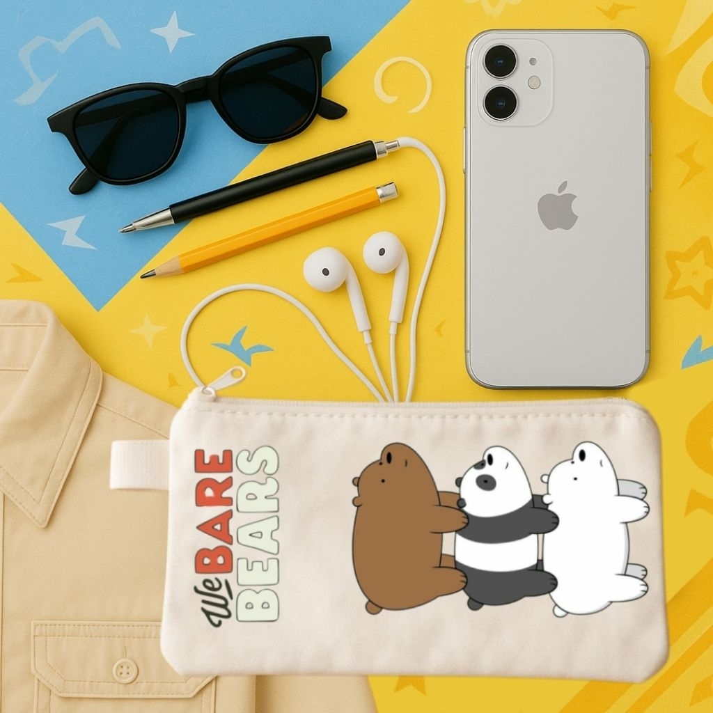 

tempat pensil we bare bears ice bear panda chocolate bahan kanvas warna hitam putih