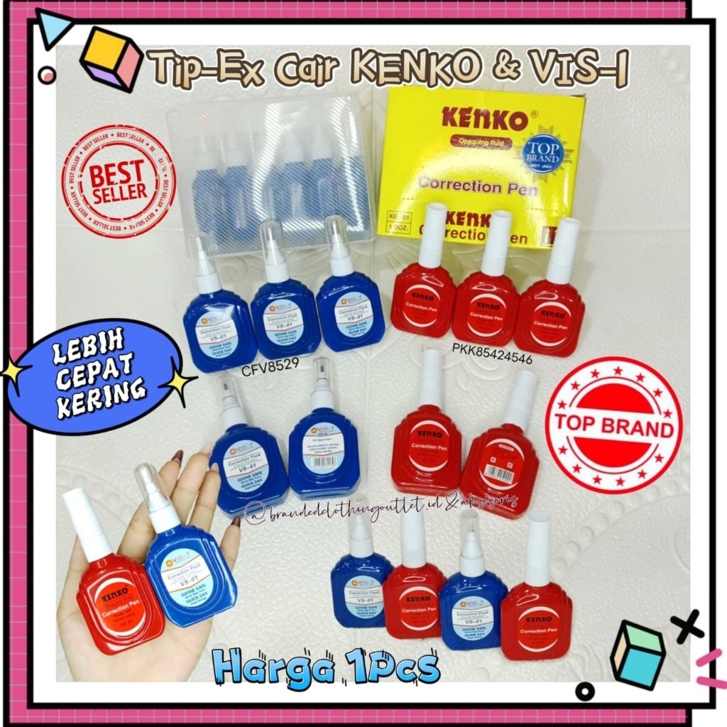 

(1PCS) TIPE EX CAIR KENKO KE 01 / TIP EX VIS 1 VS 01 / TIP X PENGHAPUS PULPEN / CORRECTION PEN FLUID / CFV8529